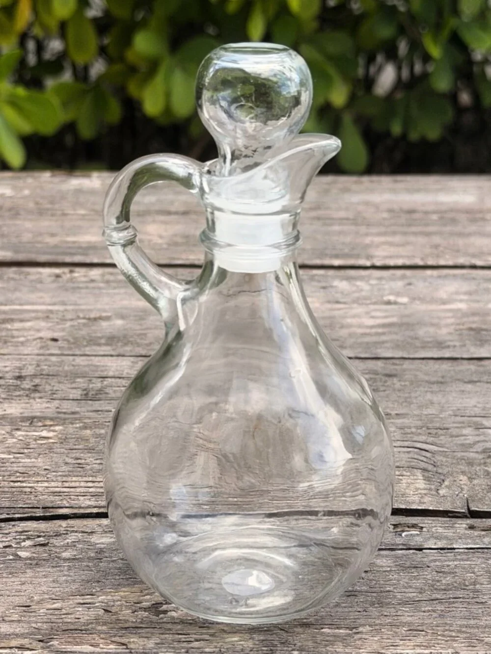 Vintage Anchor Hocking Glass Vinegar or Oil Cruet Bottle with Stopper 6  1/4